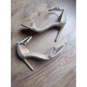 Stuart Weitzman Nudistsong Nudist Heel Sandals Womens 7 Fine Glitter